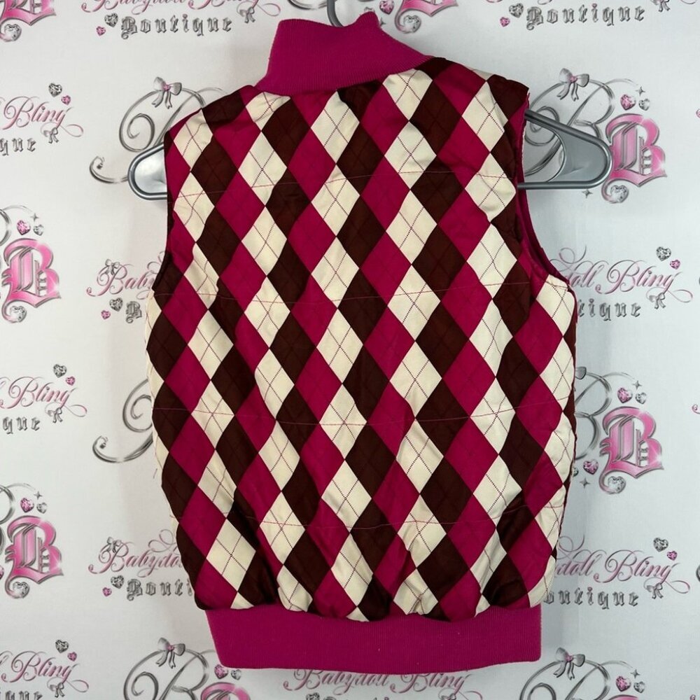 La SENZA girl vest vintage y2k diamond Pink and Brown white star Argyle Zip-Up - Picture 2 of 9